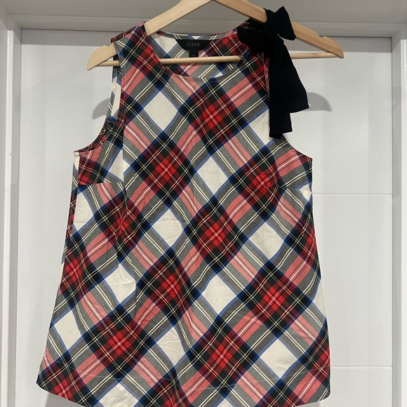 J Crew Plaid Tartan Sleeveless Bow Top - Size 0 - Picture 1 of 4
